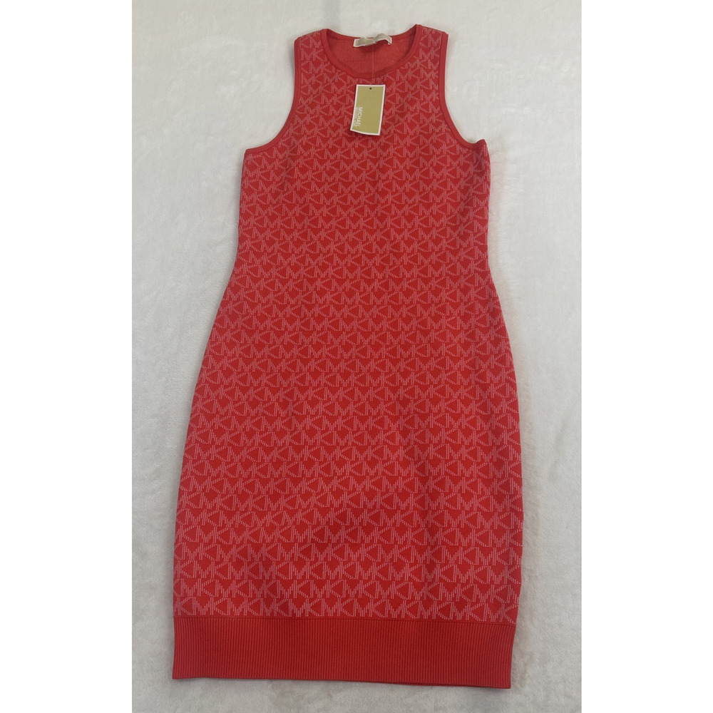 NWT MICHAEL KORS Logo Jacquard Tank Dress Women's Size Small Sangria/White